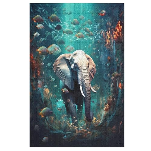 Elefants -Puzzle, 1000 Teile,Holzpuzzle Für Erwachsene Kinder, Lustiges Spielzeug, Denkspiel, Spielzeug, Bildungsspiel, Herausforderung, Pädagogisch, （78×53cm） von GGJJTT