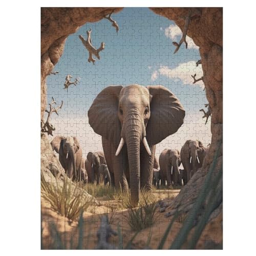 Elephant -Puzzle, 500 Teile,Holzpuzzle Für Erwachsene Kinder, Lustiges Spielzeug, Denkspiel, Spielzeug, Bildungsspiel, Herausforderung, Pädagogisch, （55×41cm） von GGJJTT