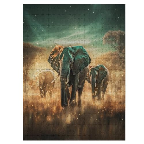 Elephants Puzzle 500 Teile, Holzpuzzle Für Erwachsene, Impossible Puzzle, GesKükenlichkeitsspiel Für Die Ganze Familie, Puzzle Farbenfrohes Legespiel Kinder Puzzles （55×41cm） von GGJJTT