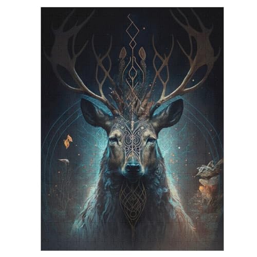 Fantasy Hirsch Puzzle 500 Teile,Puzzles Für Erwachsene, Impossible Puzzle, Geschicklichkeitsspiel Für Die Ganze Familie, Puzzle Kinder,Holzpuzzle-Geschenk,Raumdekoration, （55×41cm） von GGJJTT