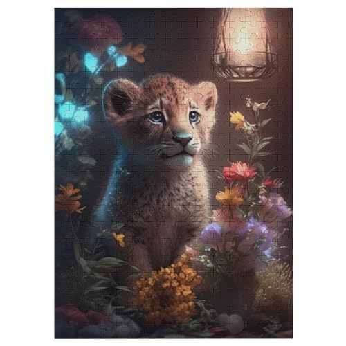 Fantasy Löwe Cub Glow Holzpuzzle 300 Teile, Knobelspiele Für Erwachsene, Teenager, Puzzles Unmögliche - Kinder Puzzle Zimmer Deko （42×30cm） von GGJJTT