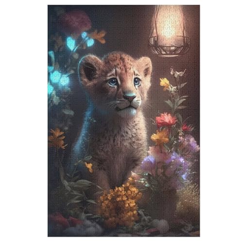 Fantasy Löwe Cub Glow – Puzzle 1000 Teile, Holzpuzzle, Herausforderndes Geschicklichkeitsspiel Für Die Ganze Familie, Kinder Erwachsenenpuzzle Ab 12 Jahren （78×53cm） von GGJJTT