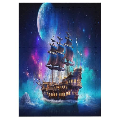 Fantasy-Piratenschiff Holzpuzzle 300 Stück Puzzles Für Erwachsene Teenager Stress Abbauen Familien-Puzzlespiel Poster 300-teiliges Puzzle Kinder Lernspiel Spielzeug Geschenk （42×30cm） von GGJJTT