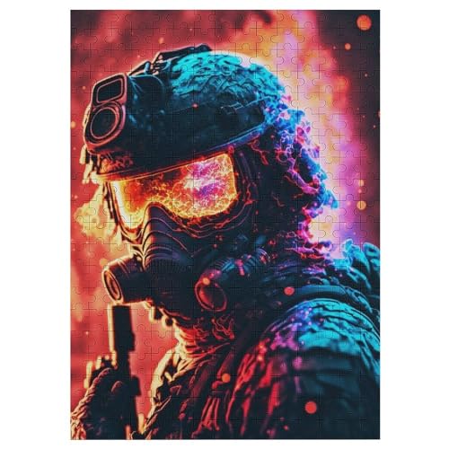 Farbiges Militär,300 Teile,Holzpuzzle,einzigartiges Puzzle,kreatives Puzzle,Geschenk Für Erwachsene,Familienspiel,Herausforderungsaktivität,（42×30cm） von GGJJTT