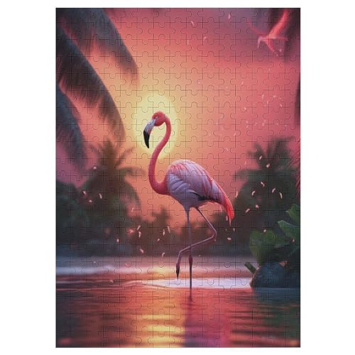 Flamingo Holzpuzzle Erwachsene - 300 Teiliges Jigsaw Knobelspiel - Puzzle Für Erwachsene & Kinder - Outdoor & Reisespielzeug - Geduldspiel （42×30cm） von GGJJTT