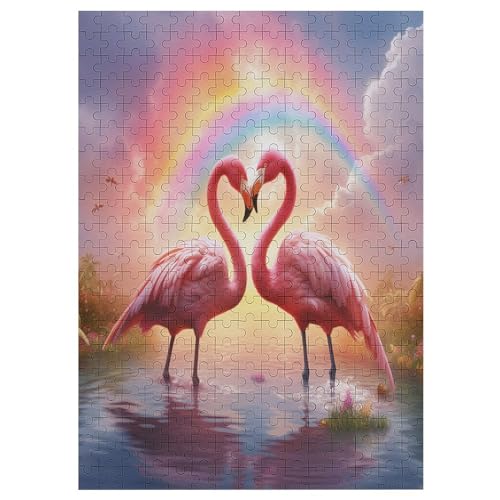 Flamingo Puzzles 300 Teile Erwachsener Kniffel Spaß Für Die Ganze Familie - 300 Puzzleteilige Motive, Holzpuzzle Kinder Erwachsene, Impossible Puzzle Schwer （42×30cm） von GGJJTT