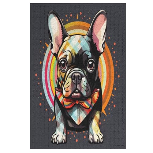 French BullHund Puzzles 1000 Teile Erwachsener Kniffel Spaß Für Die Ganze Familie, Holzpuzzle Kinder Erwachsene, Impossible Puzzle Schwer 78×53cm von GGJJTT