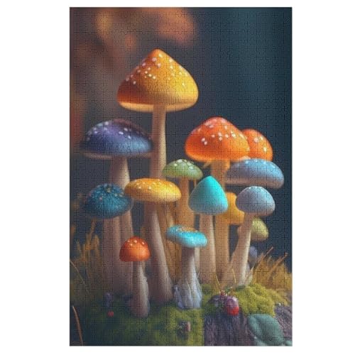 Für Erwachsene 1000-Teiliges Pilz -Puzzles, Holzbrett-Puzzle, Für Kinder, Geschenke, 78×53cm von GGJJTT