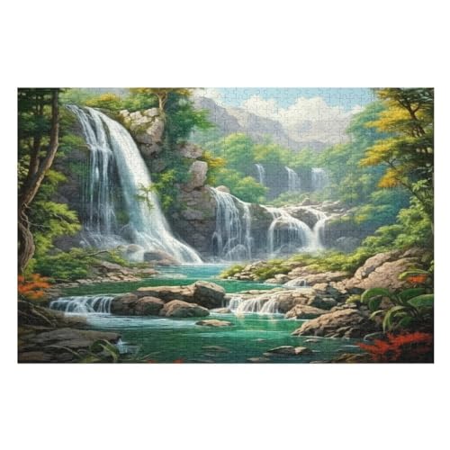 Für Erwachsene 1000-Teiliges Wasserfall -Puzzle, Holzbrett-Puzzle, Puzzle Für Kinder, Geschenke, （75×50cm） von GGJJTT