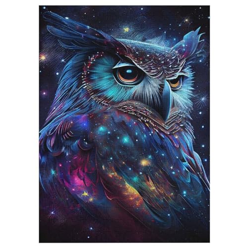 Galaxie-Eule 300 Teile Puzzles Für Erwachsene Holzpuzzle Familienpuzzlespiel Stressabbau-Puzzle Für Erwachsene Kinder Ab 12 Jahren （42×30cm） von GGJJTT