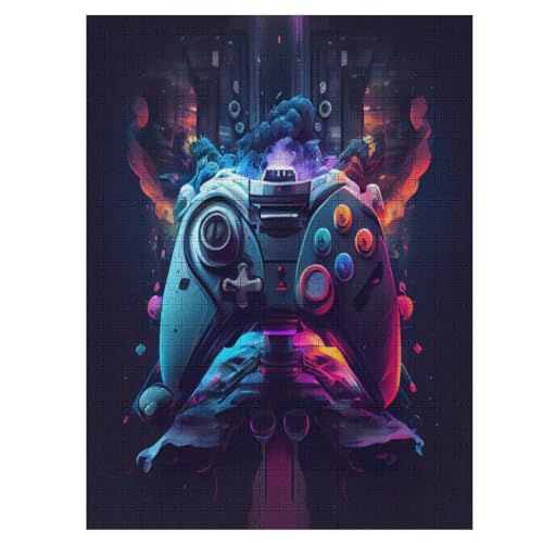 Gaming Neon-Gamepad,500 Teile,Holzpuzzle,einzigartiges Puzzle,kreatives Puzzle,Geschenk Für Erwachsene,Familienspiel,Herausforderungsaktivität,（55×41cm） von GGJJTT