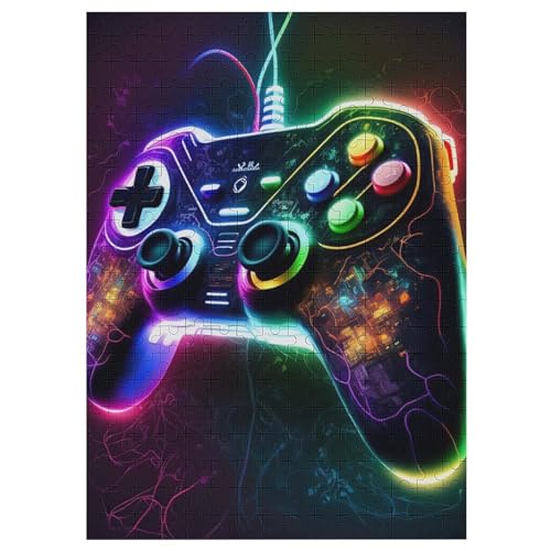 Gaming Neon-Gamepad 300 Teile Premium-Puzzles Für Erwachsene Kinder- Holzpuzzles Spaß Und Lernspiele - Perfekte Puzzle-Geschenke （42×30cm） von GGJJTT