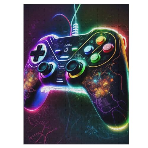 Gaming Neon-Gamepad Holzpuzzle 500 Teile, Knobelspiele Für Erwachsene, Teenager, Puzzles Unmögliche - Kinder Puzzle Zimmer Deko （55×41cm） von GGJJTT