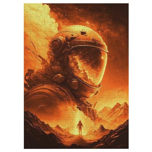 Golden Astronaut -Puzzle, 300 Teile,Holzpuzzle Für Erwachsene Kinder, Lustiges Spielzeug, Denkspiel, Spielzeug, Bildungsspiel, Herausforderung, Pädagogisch, （42×30cm） von GGJJTT