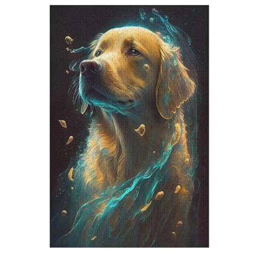 Golden Retriever Hund 1000 Teile Puzzles, Wood Craft, Hochwertiges Modernes Puzzle, DIY, Für Erwachsene Und Kinder Ab 12 Jahren Holz, Puzzle （78×53cm） von GGJJTT