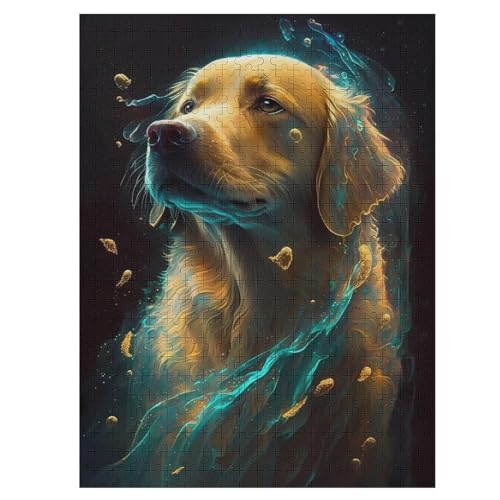 Golden Retriever Hund 500 Teile Puzzle Für Erwachsene, Herausforderung Puzzles - Familienpuzzle Verringerter Druck Schwieriges Puzzle Rahmen Holzpuzzle Für Erwachsene Kinder 12+ （55×41cm） von GGJJTT