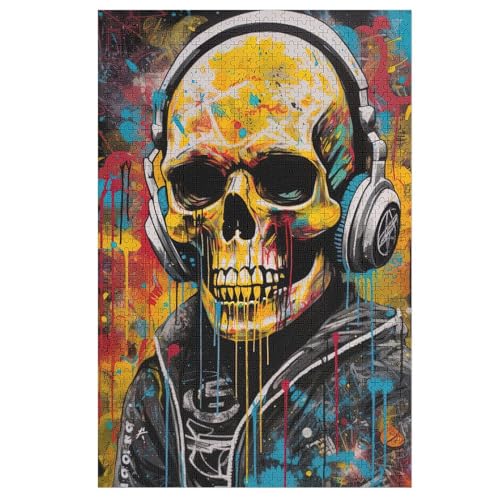 Graffiti-Totenkopfmuster Holzpuzzle 1000 Teile, Knobelspiele Für Erwachsene, Teenager, Puzzles Unmögliche - Kinder Puzzle Zimmer Deko （78×53cm） von GGJJTT