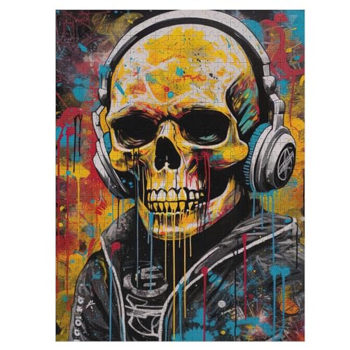 Graffiti-Totenkopfmuster-Puzzle Für Erwachsene, 500 Teile, Holzpuzzle, Kinderpuzzle, Dekompressionsspiel, Spielzeugpuzzle （55×41cm） von GGJJTT