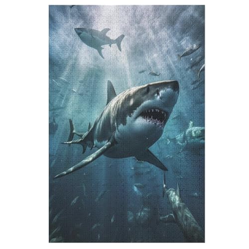 Hai Puzzle Für Erwachsene,1000-teiliges Puzzles, Für Erwachsene Und Kinder,Holzpuzzle,Lernspielzeug, 78×53cm Hai Puzzle Für Erwachsene,1000-teiliges Puzzles, Für Erwachsene Und Kinder,Holzpuzzle,Lernspielzeug, 78×53cm von GGJJTT