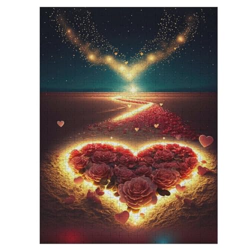 Heart on The Strand -Puzzle, 500 Teile,Holzpuzzle Für Erwachsene Kinder, Lustiges Spielzeug, Denkspiel, Spielzeug, Bildungsspiel, Herausforderung, Pädagogisch, （55×41cm） von GGJJTT