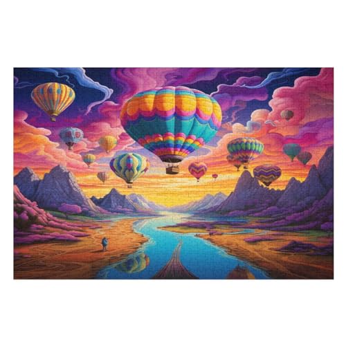 Heißluftballon 1000 Teile Holzpuzzle,einzigartiges Puzzle, Geschenk Für Erwachsene,Familienspiel,Herausforderungsaktivität,78×53cm von GGJJTT