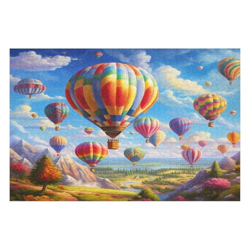 Heißluftballon Puzzle 1000 Teile, Holzpuzzle Herausforderndes Geschicklichkeitsspiel Kinder Erwachsenenpuzzle Ab 12 Jahren 75×50cm von GGJJTT