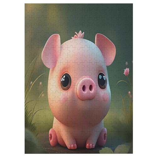 Holzpuzzle 300 Teile, Süßes Schwein Puzzles Erwachsene Und Kinder, Am Besten Für Die Familienspielsammlung - Puzzle （42×30cm） von GGJJTT