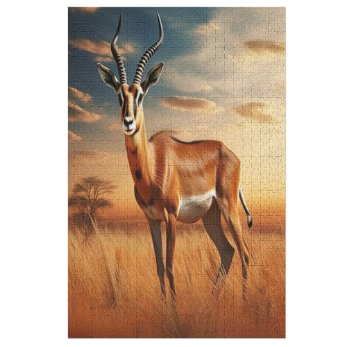 Holzpuzzle Antilope Puzzle 1000 Teile Erwachsene Klassische Pädagogisches Spielzeug Kinder Lernspiel Herausforderndes Puzzles 78×53cm von GGJJTT