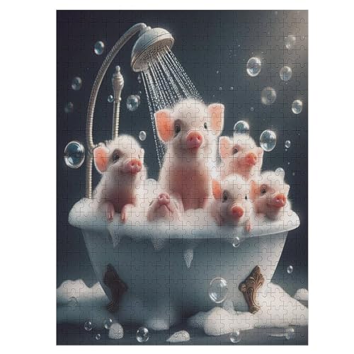 Holzpuzzle Cute Schwein Puzzle 500 Teile Erwachsene Klassische Pädagogisches Spielzeug Kinder Lernspiel Herausforderndes Puzzles Raumdekoration Detailreiches Geschenk （55×41cm） von GGJJTT