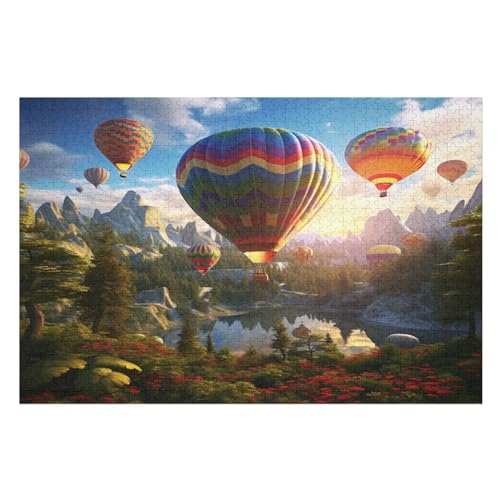 Holzpuzzle Heißluftballon Puzzle 1000 Teile Erwachsene Klassische Pädagogisches Spielzeug Kinder Lernspiel Herausforderndes Puzzles 78×53cm von GGJJTT