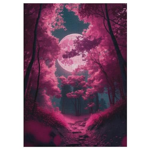 Holzpuzzle Kreisförmiger Sakura-Mond Puzzle 300 Teile Erwachsene Klassische Pädagogisches Spielzeug Kinder Lernspiel Herausforderndes Puzzles Raumdekoration Detailreiches Geschenk （42×30cm） von GGJJTT