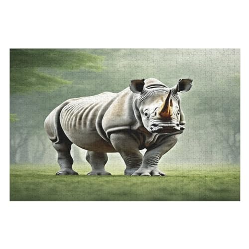 Holzpuzzle Nashorn Puzzle 1000 Teile Erwachsene Klassische Pädagogisches Spielzeug Kinder Lernspiel Herausforderndes Puzzles 78×53cm von GGJJTT