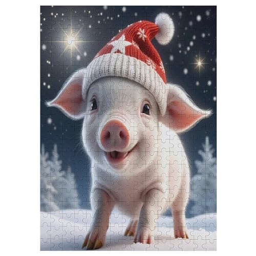 Holzpuzzle Tierisches süßes Schwein Puzzle 300 Teile Erwachsene Klassische Pädagogisches Spielzeug Kinder Lernspiel Herausforderndes Puzzles Raumdekoration Detailreiches Geschenk （42×30cm） von GGJJTT