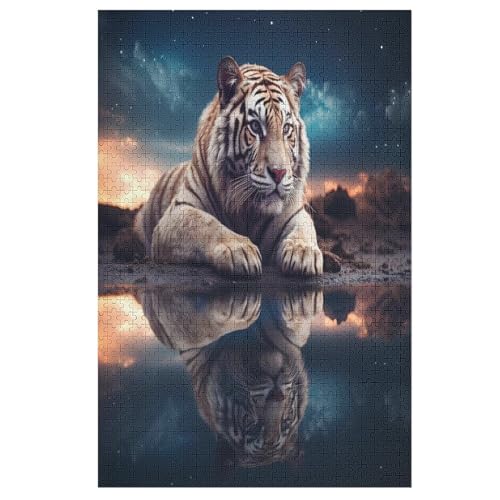 Holzpuzzle Tiger Puzzle 1000 Teile Erwachsene Klassische Pädagogisches Spielzeug Kinder Lernspiel Herausforderndes Puzzles （78×53cm） von GGJJTT