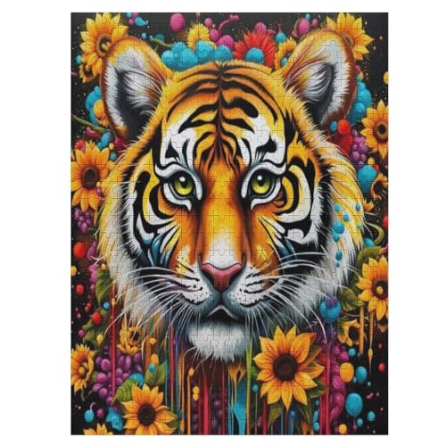 Holzpuzzle Tiger Puzzle 500 Teile Erwachsene Klassische Pädagogisches Spielzeug Kinder Lernspiel Herausforderndes Puzzles Raumdekoration Detailreiches Geschenk （55×41cm） von GGJJTT