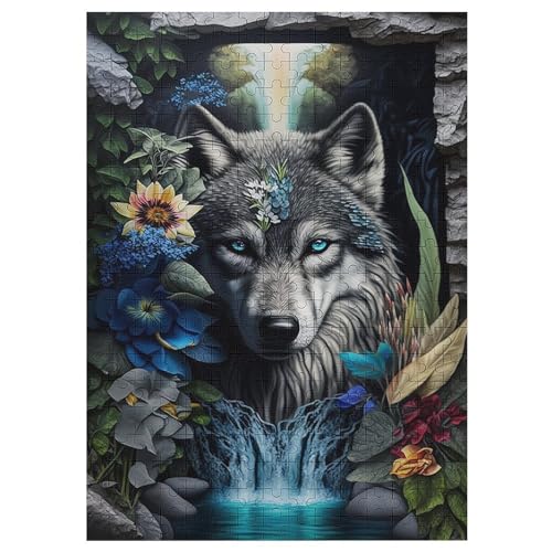 Holzpuzzle Wolf im Mandala Puzzle 300 Teile Erwachsene Klassische Pädagogisches Spielzeug Kinder Lernspiel Herausforderndes Puzzles Raumdekoration Detailreiches Geschenk （42×30cm） von GGJJTT