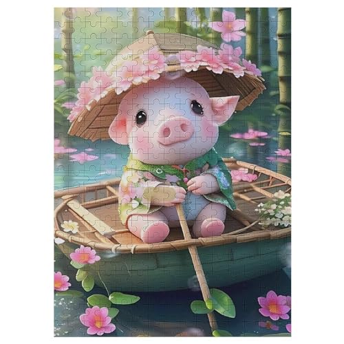 Holzpuzzle süßes Schwein Puzzle 300 Teile Erwachsene Klassische Pädagogisches Spielzeug Kinder Lernspiel Herausforderndes Puzzles Raumdekoration Detailreiches Geschenk （42×30cm） von GGJJTT