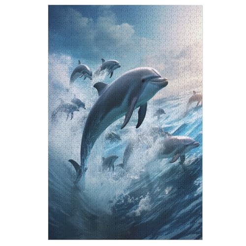 Holzpuzzles 1000 Teile Delfin -Puzzle Für Jungen Und Mädchen, Schwierigkeitsgrad, Lernspiele, Familienspielzeug 78×53cm von GGJJTT