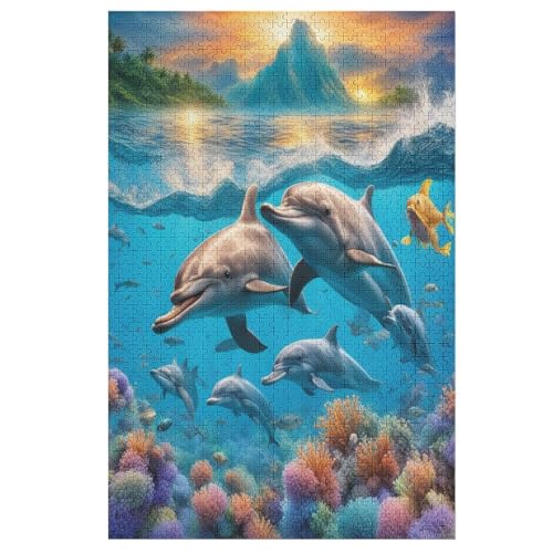 Holzpuzzles 1000 Teile Delphin -Puzzle Für Jungen Und Mädchen, Schwierigkeitsgrad, Lernspiele, Familienspielzeug （78×53cm） von GGJJTT