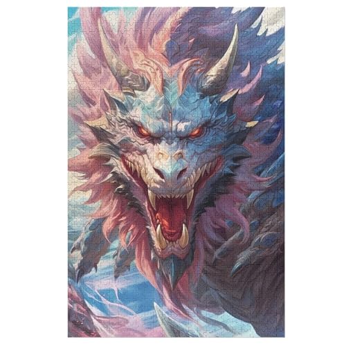 Holzpuzzles 1000 Teile Drache -Puzzle Für Jungen Und Mädchen, Schwierigkeitsgrad, Lernspiele, Familienspielzeug （78×53cm） von GGJJTT