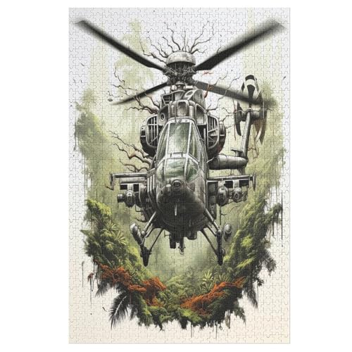 Holzpuzzles 1000 Teile Hubschrauber -Puzzle Für Jungen Und Mädchen, Schwierigkeitsgrad, Lernspiele, Familienspielzeug （78×53cm） von GGJJTT