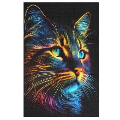 Holzpuzzles 1000 Teile Katze -Puzzle Für Jungen Und Mädchen, Schwierigkeitsgrad, Lernspiele, Familienspielzeug （78×53cm） von GGJJTT