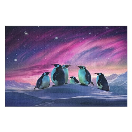 Holzpuzzles 1000 Teile Pinguin -Puzzle Für Jungen Und Mädchen, Schwierigkeitsgrad, Lernspiele, Familienspielzeug 78×53cm von GGJJTT