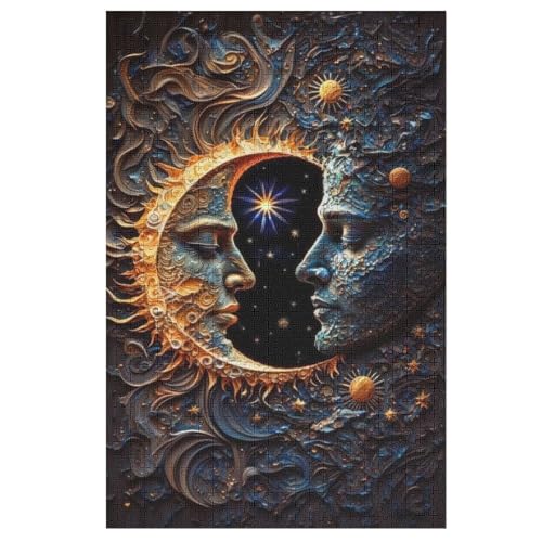 Holzpuzzles 1000 Teile Sonne und Mond -Puzzle Für Jungen Und Mädchen, Schwierigkeitsgrad, Lernspiele, Familienspielzeug （78×53cm） von GGJJTT