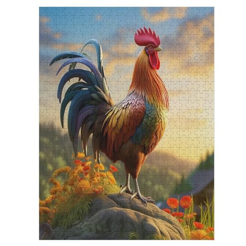 Holzpuzzles 500 Teile Hahn -Puzzle Für Jungen Und Mädchen, Schwierigkeitsgrad, Lernspiele, Familienspielzeug （55×41cm） von GGJJTT