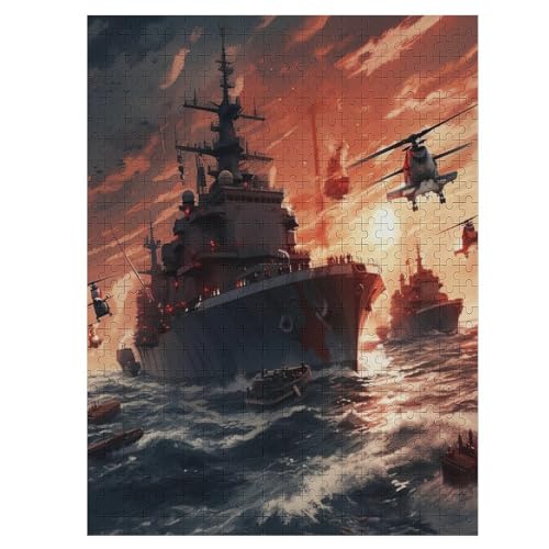 Holzpuzzles 500 Teile Kriegsschiff -Puzzle Für Jungen Und Mädchen, Schwierigkeitsgrad, Lernspiele, Familienspielzeug （55×41cm） von GGJJTT