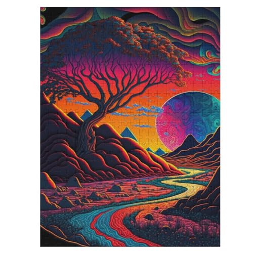 Holzpuzzles 500 Teile Psychedelisch -Puzzle Für Jungen Und Mädchen, Schwierigkeitsgrad, Lernspiele, Familienspielzeug （55×41cm） von GGJJTT