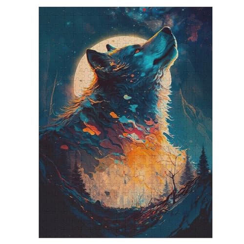 Holzpuzzles 500 Teile Wolf -Puzzle Für Jungen Und Mädchen, Schwierigkeitsgrad, Lernspiele, Familienspielzeug （55×41cm） von GGJJTT