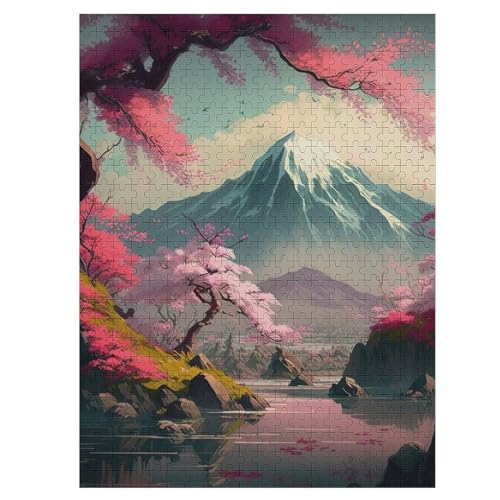 Japanische Kirschblüten Puzzle Für Erwachsene 500 Teile Premium 100% Recyceltes Brett Zum Lernen, Lernspielzeug, Familienspiele Kinder Holzpuzzle （55×41cm） von GGJJTT