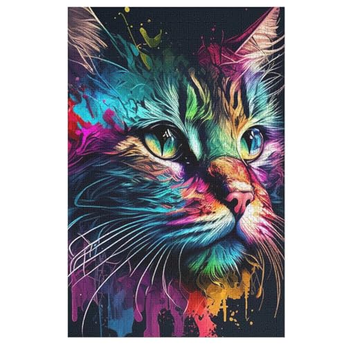 Katze Holzpuzzle 1000 Teile, Knobelspiele Für Erwachsene, Teenager, Puzzles Unmögliche - Kinder Puzzle Zimmer Deko （78×53cm） von GGJJTT